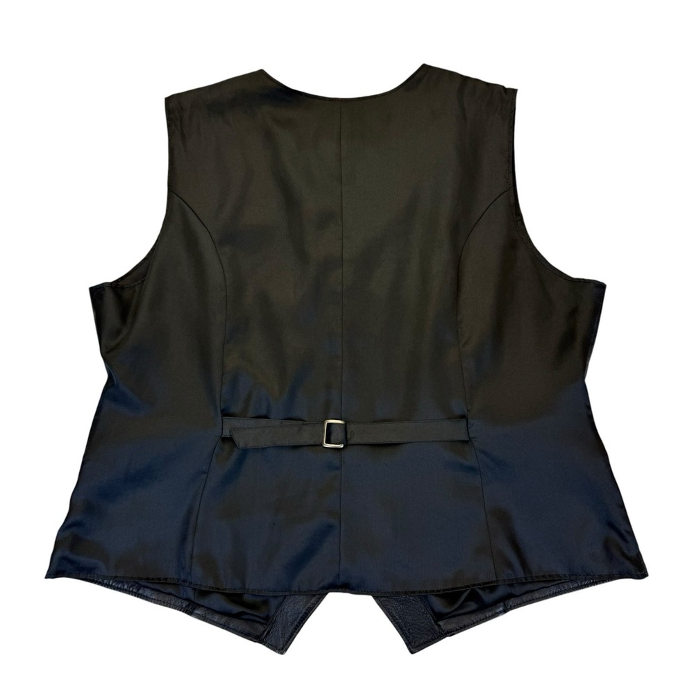 Venezia Genuine Leather Black Zip Front Biker Vest | Plus Size 22/24 - Picture 2 of 6